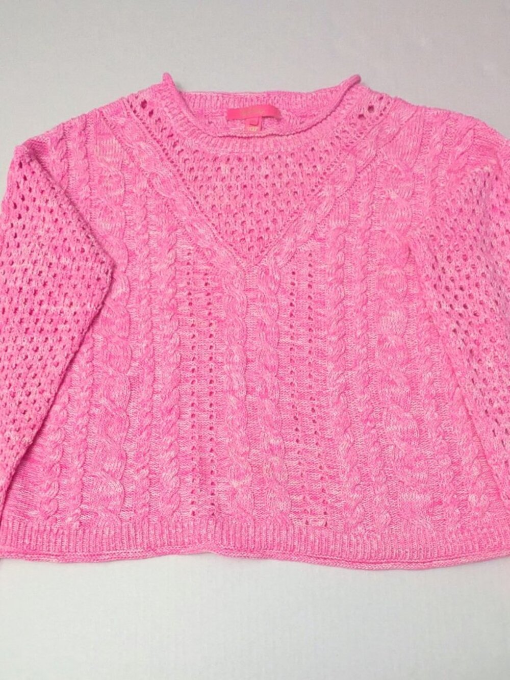 Lilly Pulitzer Cable Knit Sweater Vibrant Pink Long Sleeve Pullover Size M